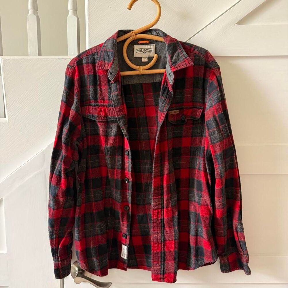 Field & Stream Red Buffalo Plaid Cotton Flannel Shirt | Large
